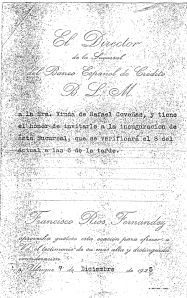 Invitación para apertura Sucursal de Ubrique (Cádiz) 07-12-1925