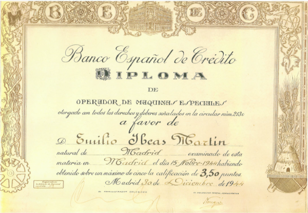 Diploma Operador Máquinas Especiales. 30-12-1944